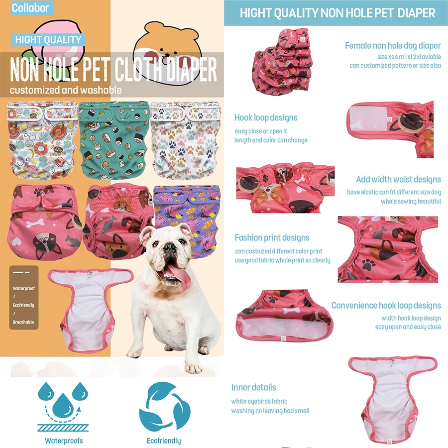 COLLABOR  Potty Training Cloth Diaper Dog Print Fast Absorbing DOG DIAPERS Customized Female Dog Diapers Paw Print