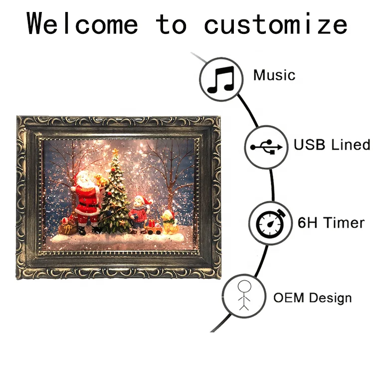 Wholesale Snow Globe Souvenir Custom Led Santa Lights Snow Ball Christmas Decoration Supplies Glitter Spinning Christmas Lantern