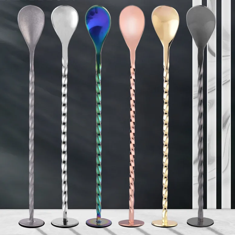 Stainless Steel Spiral Pattern Bar Long Spoon Drink Stirrers Cocktail Spoon Mixing Spoons Stir Sticks for Coffee Bar Accessories
