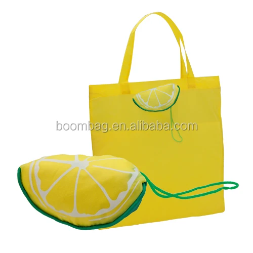 Wholesale Cheap Promotion Nylon Gift Creative Design Fruit Shape Folding Reusable Bags Lemon Shape Foldable Shopping Bag