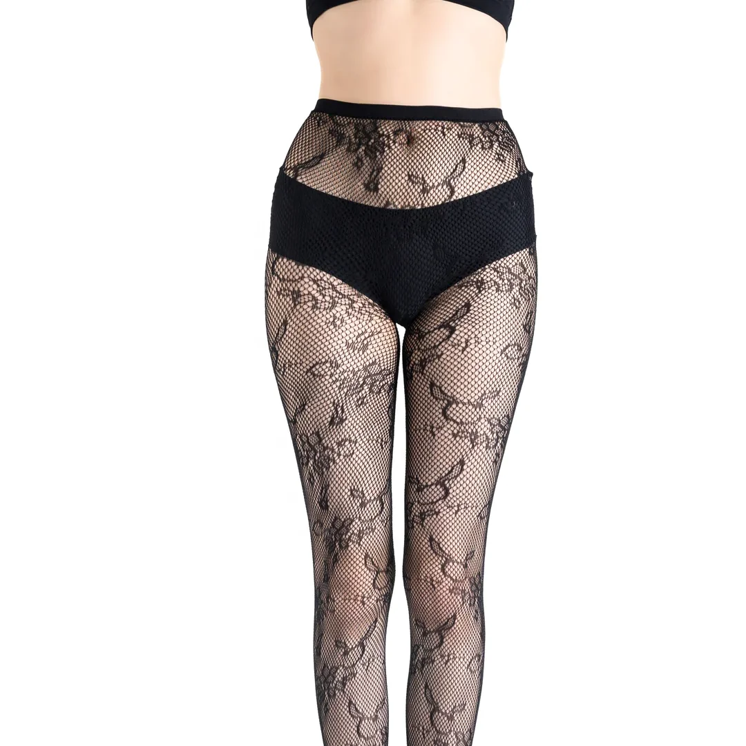 Wholesale Black Nylon Soft Comfortable Women Fishnet Pantyhose with High Waist Design