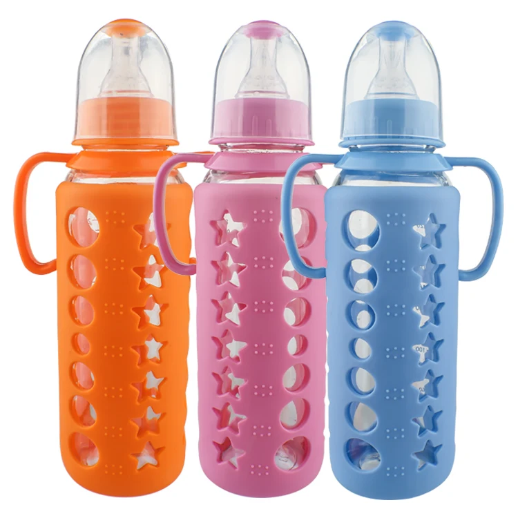 food grade silicone sleeve for glass baby feeding bottle glass bottle protect sleeve
