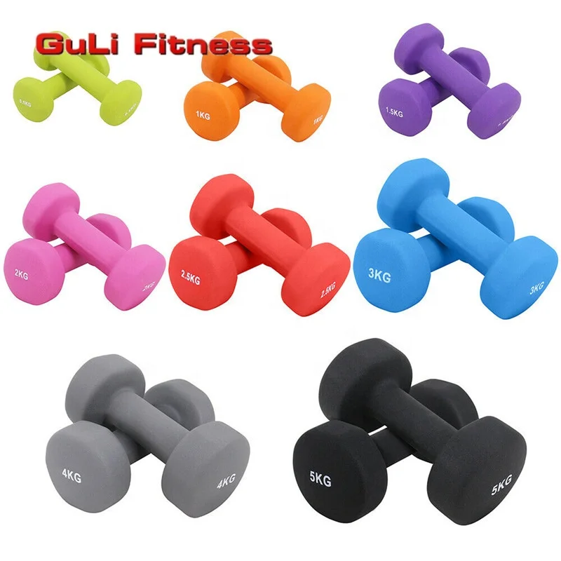 Custom Logo Neoprene Dumbbell Cast Iron Hand Weights Hex Dumbbell Set 5KG 10KG Color Rubber Hexagon Neoprene Dumbbell