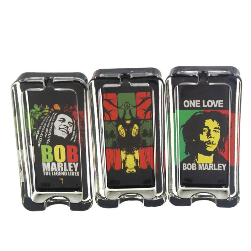Gunter Wholesale Jamaican Men Pattern Square Crystal Glass Ashtrays Hot Sale Custom Cigar Ashtray Smoke Shop Supplies
