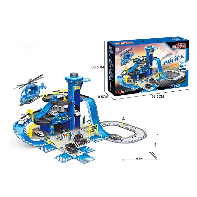 2023 Hot selling toy Tank Car Racing track Toy Lift Car Park CPS Custom Car and aircraft parking lot Toy set