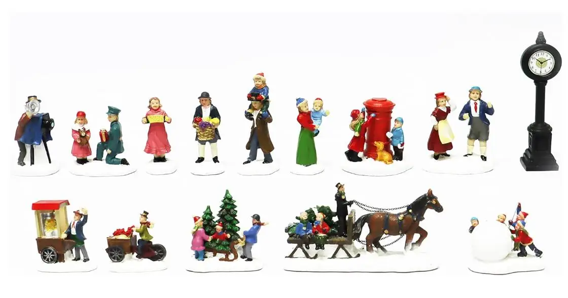 Polyresin/Resin christmas village Moments in Time Christmas Village 30 pc Set, with LED Lights, Battery Operated (not Included)