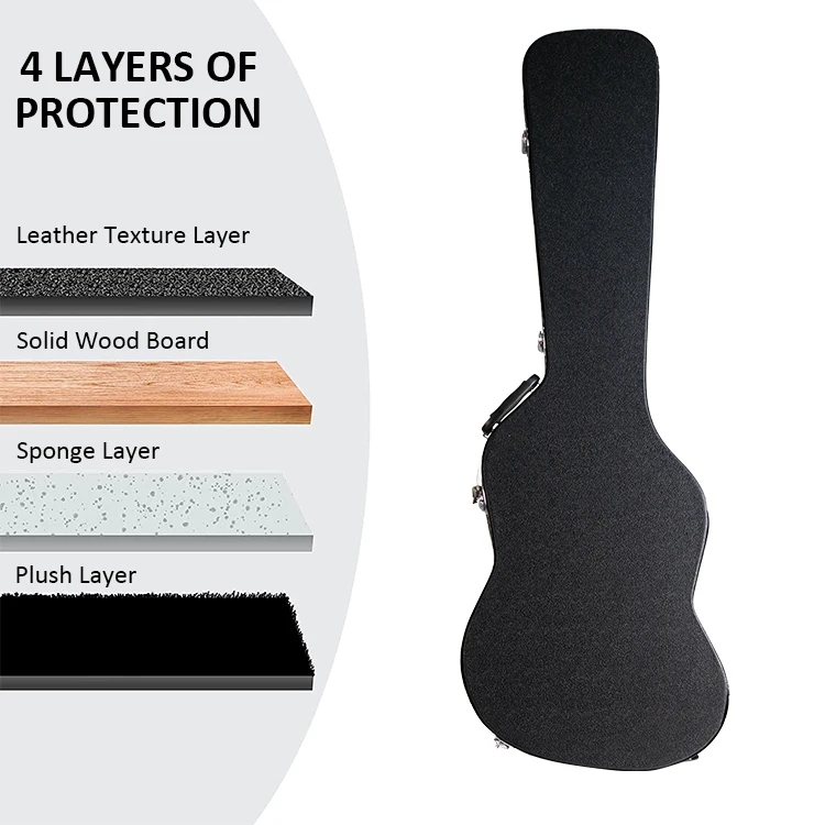 TN-YH-FD-1ST factory price wholesale black hard wood board Pu leather classic guitar case