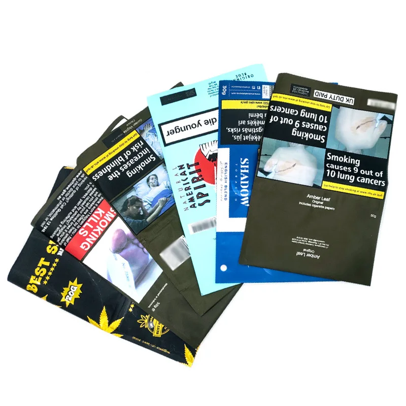 Wholesale Customizable Resealable Zipper Plastic Smoking Rolling Leafs Bag 10G 50G Tobacco Packaging Pouch