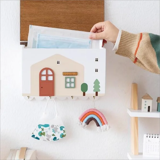Solid Wood Door Key Storage Box Decoration Cute Remote Control Mask Hanging Frame Entering Door foyer Shoe Cabinet