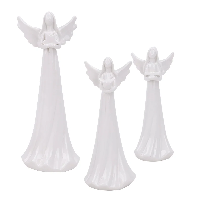 Redeco New Design Creative Guardian Angel Figurine White Angel Sculpture Ceramic Angel Ornament For Gifts Home Decoration