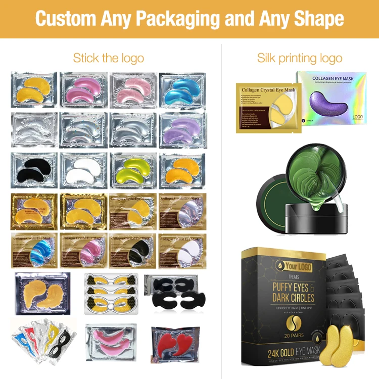 Custom Your Logo Green Tea Aloe Vera Seawood Collagen Eye Gel Patches Private Label Hydrating Under Hydrogel Eye Mask