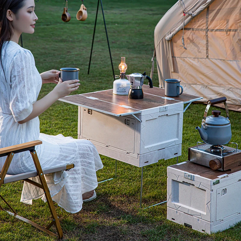 Korea Hot Selling Collapsible Storage Bins Plastic Folding Crate Foldable Camp Boxes with Wooden Lid