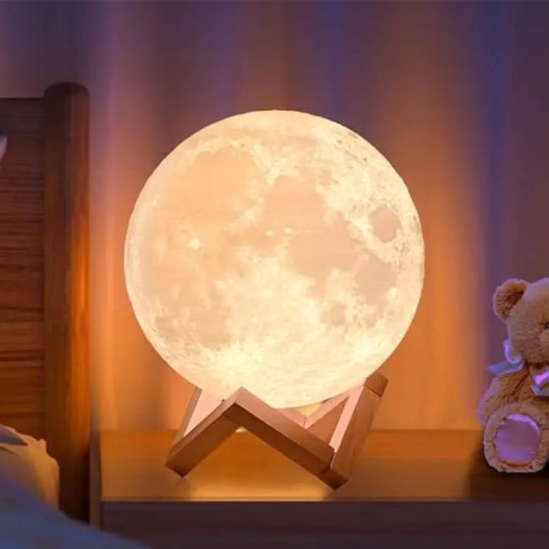 LED Festival Decoration Ramadan Printing Moon Lamp Warm and Cool White Dimmable Touch Control 3D Night Light