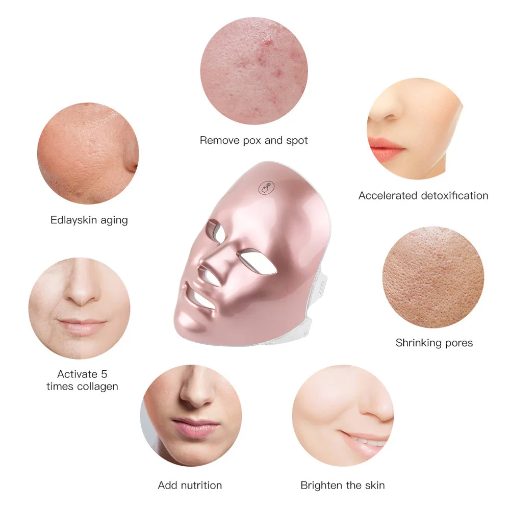 7 Color Smart Touch Led Face Mask Rechargeable Pdt Machine Wrinkle Remover Light Therapy Skin Beauty Led Facial Masks