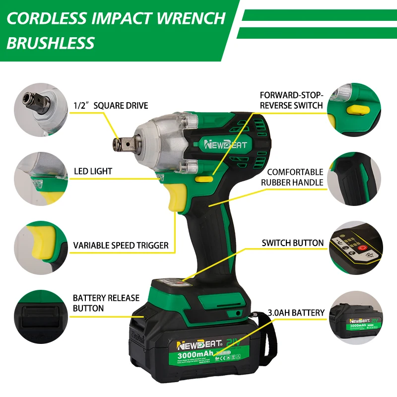 NewBeat Adjustable Wrench Sets Socket Heavy Duty Battery Brushless Cordless Impact Power Wrenches