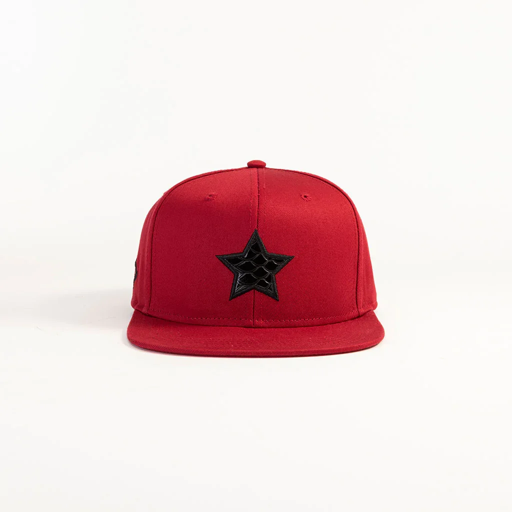 Custom Black Red Star Flat Brim Snapback Cap 6 Panel Sports Caps Customized Hats Puff Embroidery Logo Leather Patch Hats