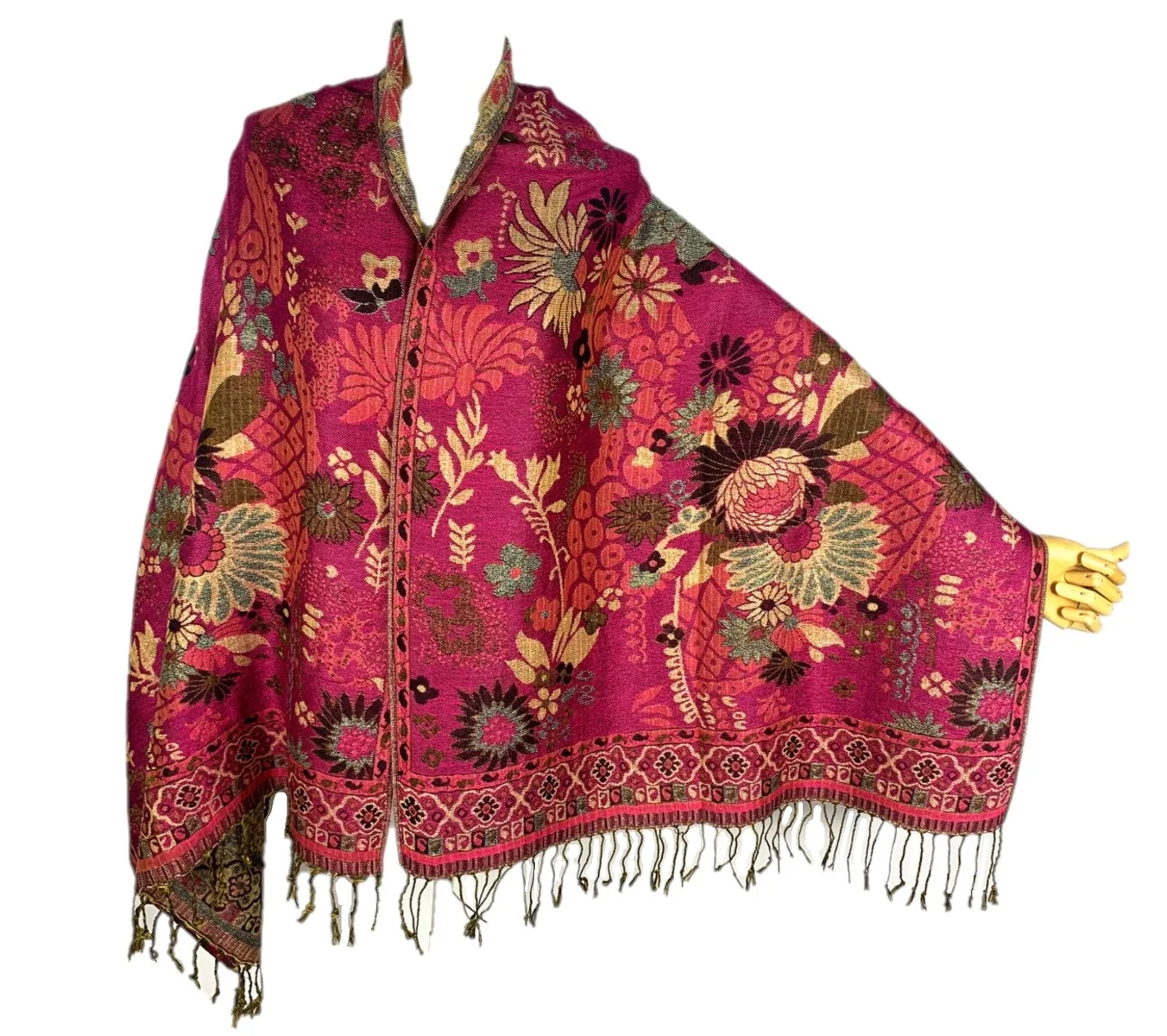 Allover Metallic Pteris Paisley Jacquard Pashmina muslim metallic Shawl With Tassel polyester scarf