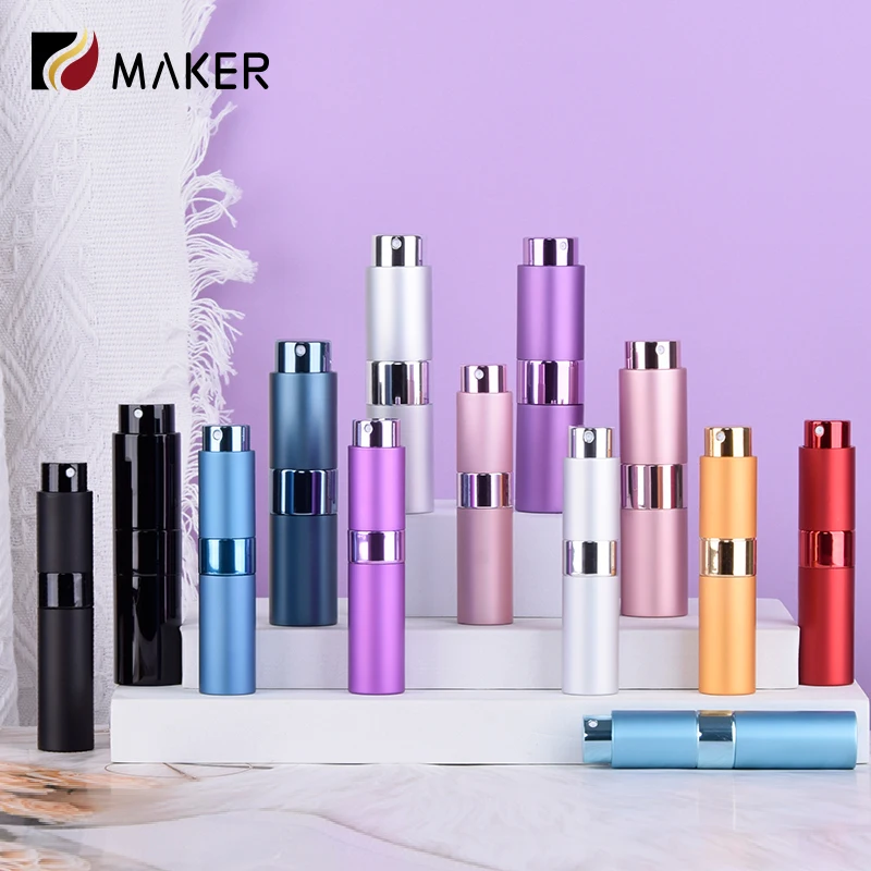 Empty 8ml 10ml 15ml Mini Travel Twist Perfume Atomizer Rotating Spray Dispenser Round Refillable Aluminum Glass Parfum Bottle