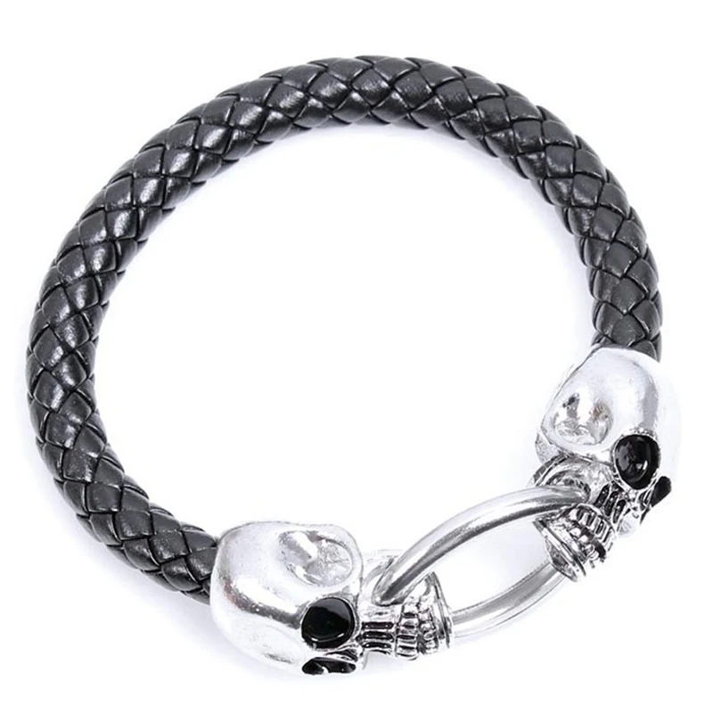 Exaggerated Personality Punk Skull Woven Leather Bracelet For Men