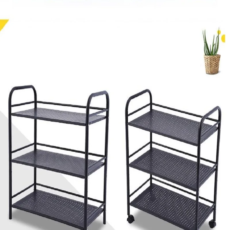 Home Kitchen Shelf Stainless Steel Storage Rack Floor-to-ceiling Black Paint Three-layer Vegetable Shelf Shelf