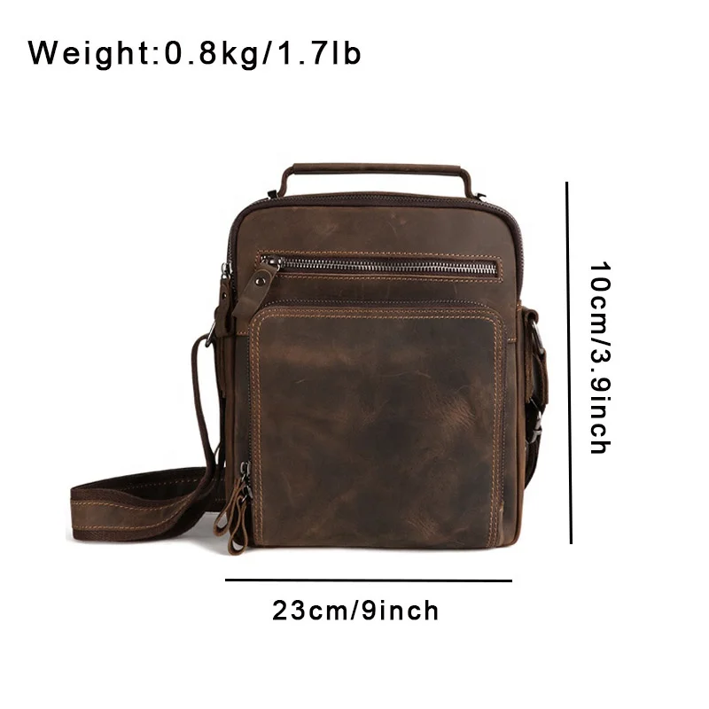 New Arrival Dark Brown Crossbody Phone Bag Crazy Horse Leather Shoulder Bag For Men