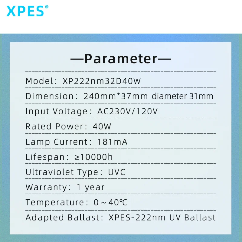 222nm UV-C Lamp Far Excimer Light 40W No Harm to Human Body Public Disinfection XPES Ultraviolet Lamp Factory
