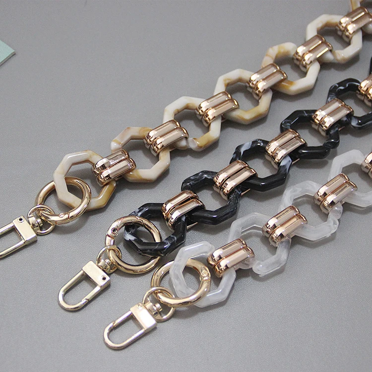 Vintage octagonal bag straps acrylic resin plastic buckle chain purse straps handmade replacement strap for bags
