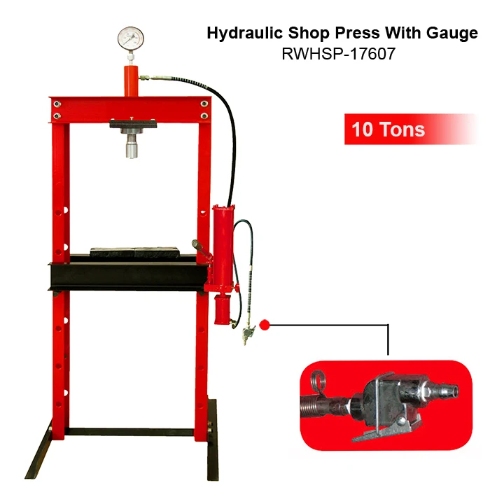 10 Ton Pneumatic Air Hydraulic Shop Press Machine With Gauge Car Vehicle Repair CE Hydraulic Cylinder Manual Shop Press Tools