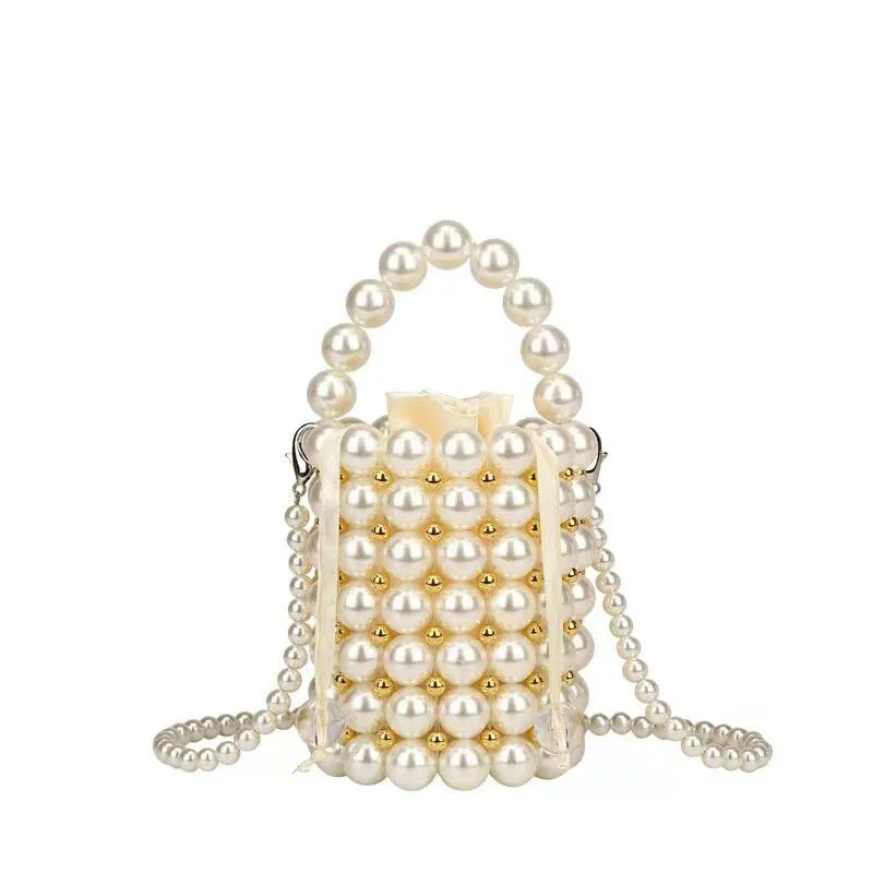 
Top Quality Handmade Pear Bag Clutch Shoulder Tote Bag Purse Pearl Bucket Stone Purse Wedding Evening Handbag 