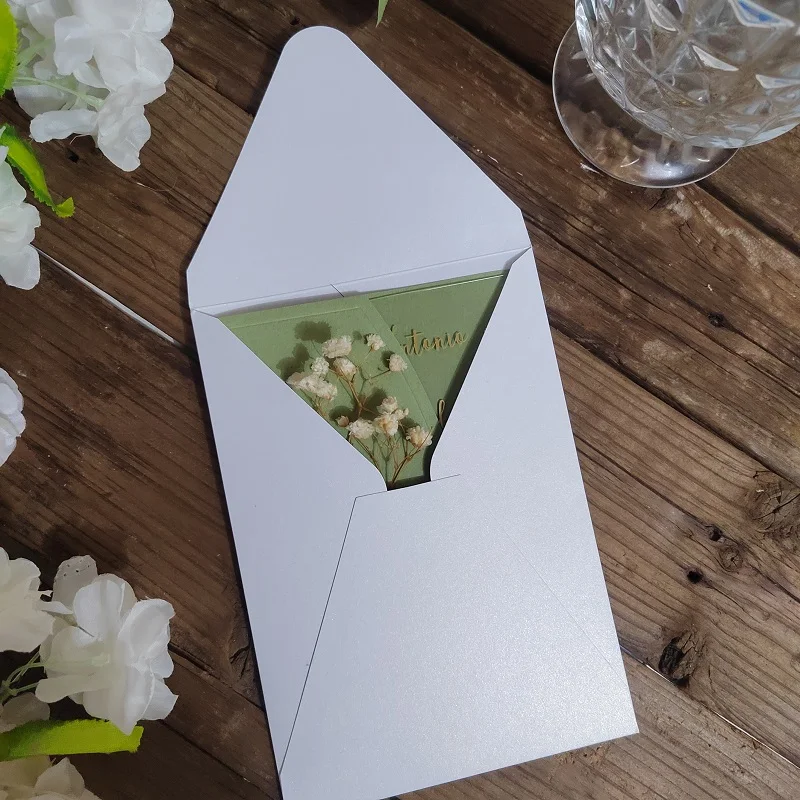 5*7Inches Gold Foil Acrylic Wedding Invitation Card with Sage Invitation Cover and Personalized Wax Seal Flower Decoration