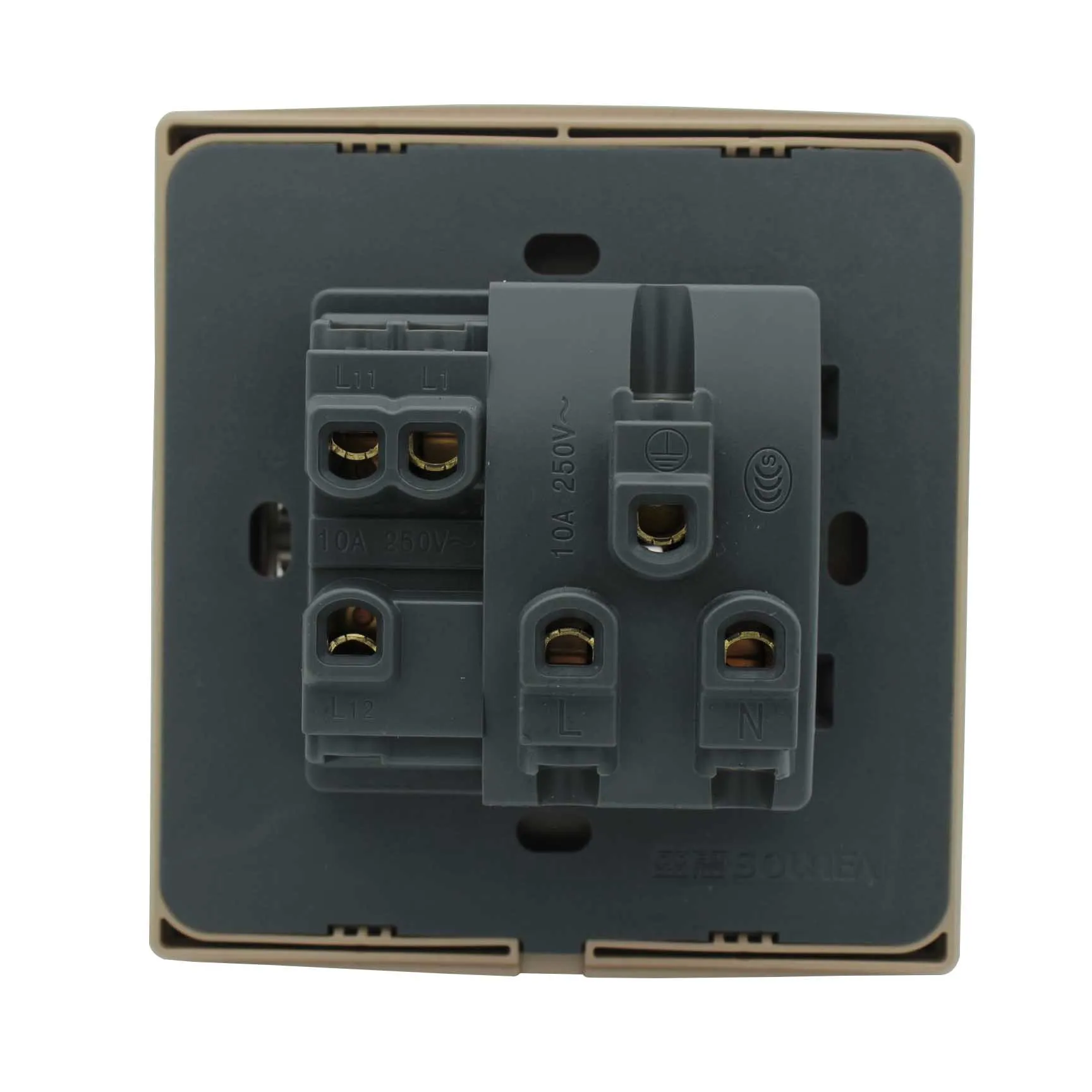 new design 86 type pa66  gold color 5pin 2gang on/off wall switch