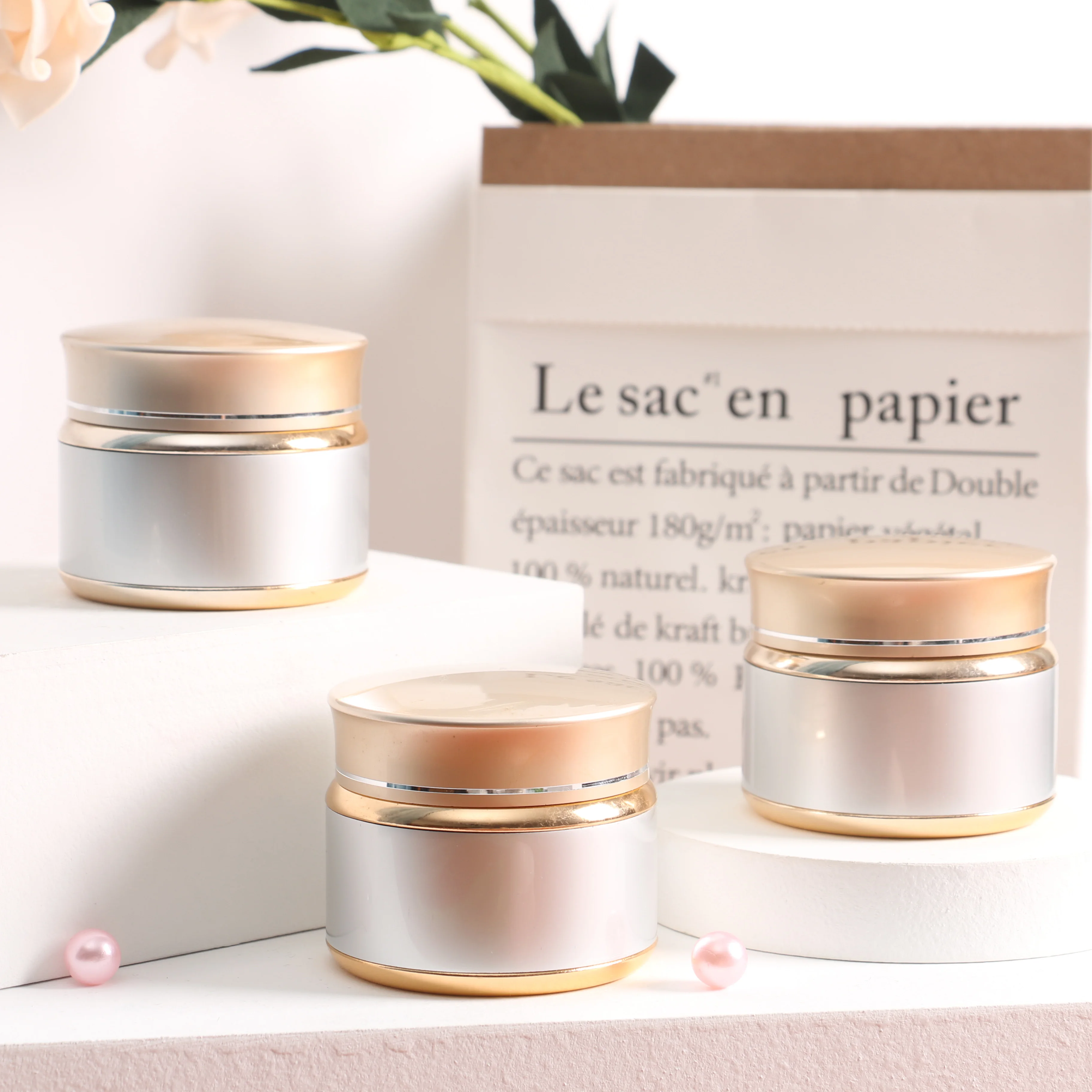 Gold Aluminium Luxury Empty Glass Jar Cosmetics Containers and Packaging 50g