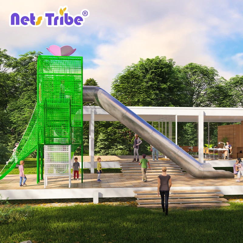 CE ASTM Factory new design outdoor games kids rope climbing net  with slide for outdoor playground