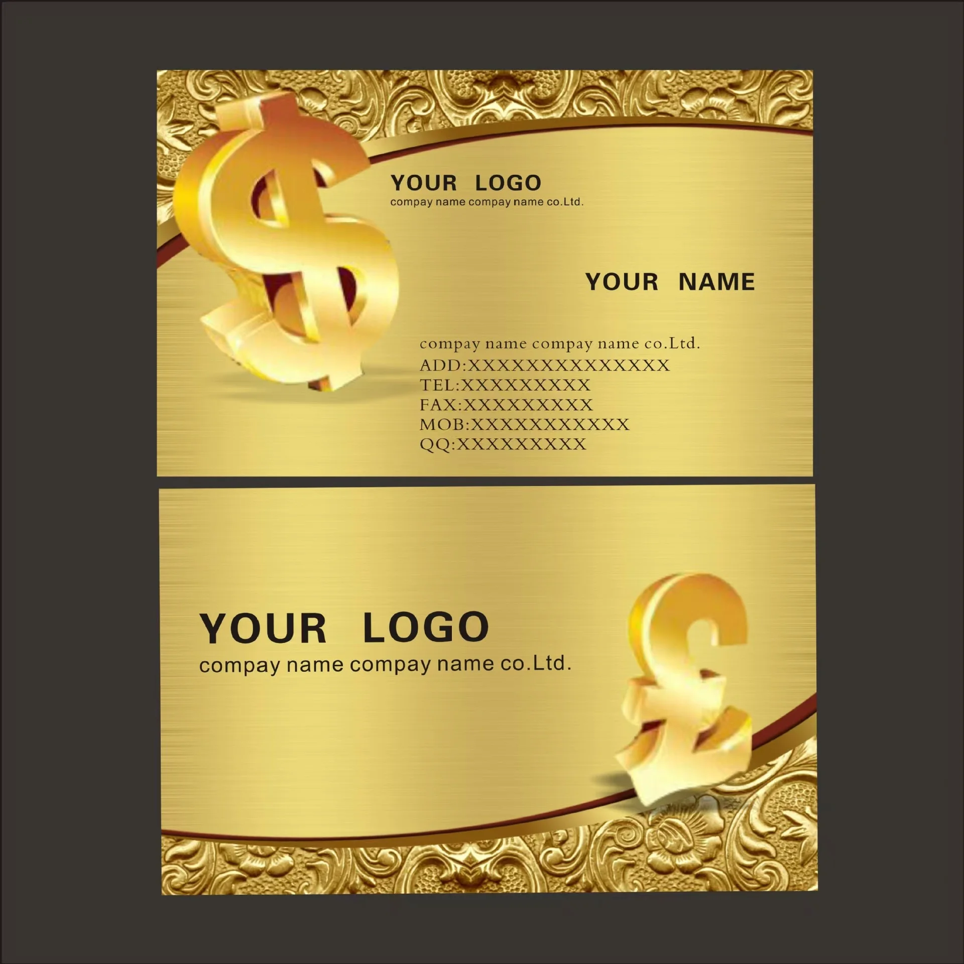 Custom upscale design embossing letterpress gold printing greeting velvet gold stamping PVC plastic business card