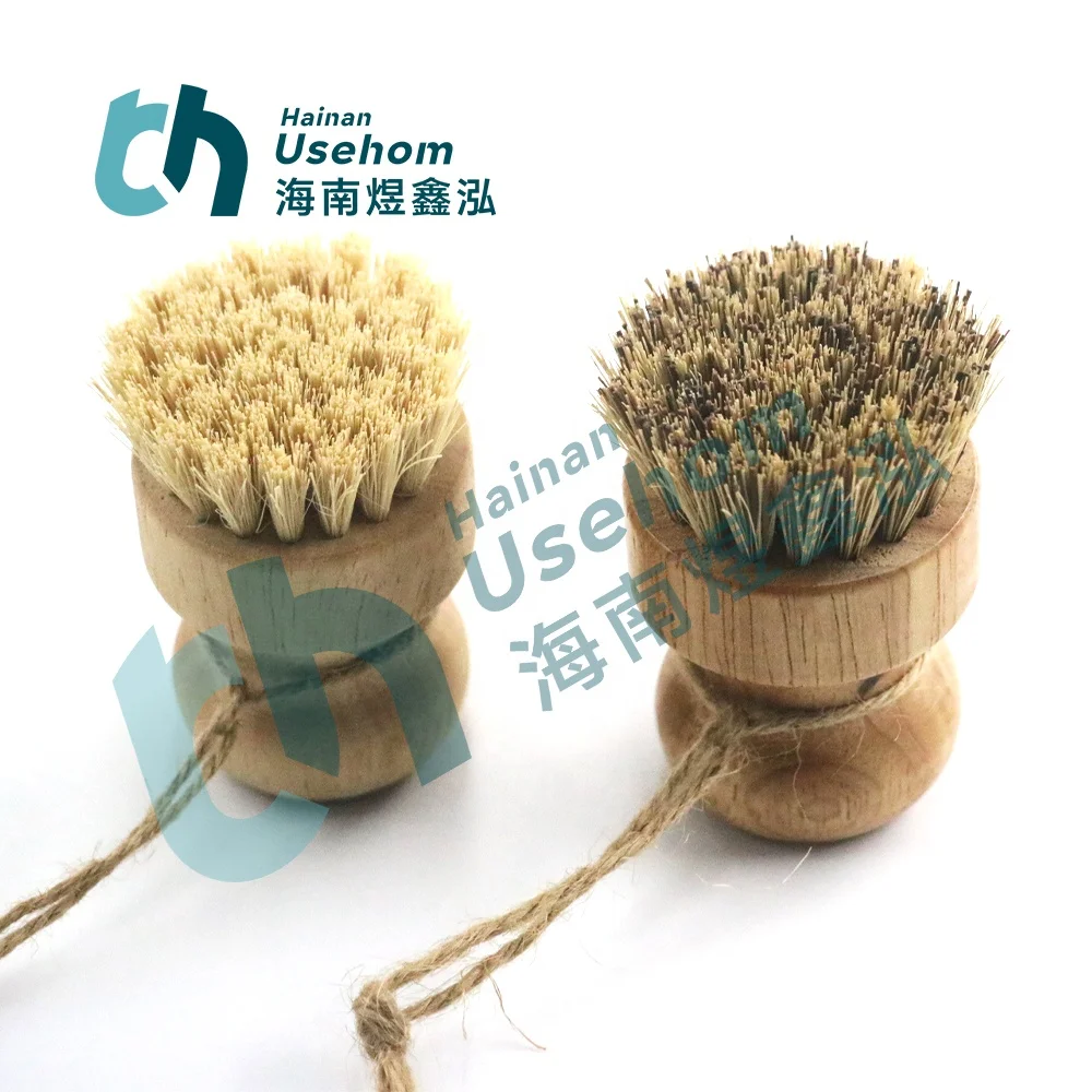 Kitchen Cleaning Brush with Bamboo Wooden Wood Sisal Bristles Brushes for Vegetable Fruit Dish Pot Plate Scrubber