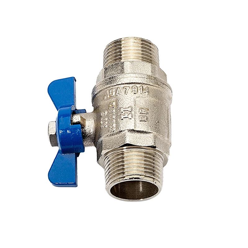 Double Thread Blue Aluminium Butterfly Handle PN 25 Brass Ball Valve with nickle plating