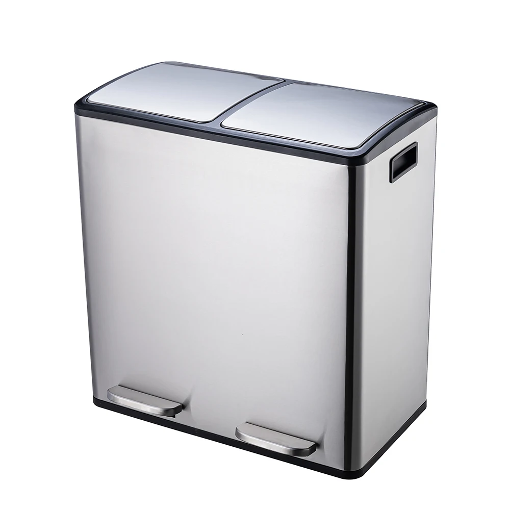 Dual Step Trash Can  Recycle Stainless Steel Lid and Bin Body  Handle Includes 2 x 8 Gallon (30L)recycle bins