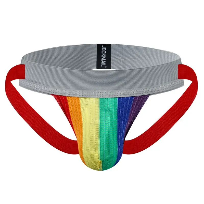 JOCKMAIL luxury quality Gay Jockstraps Rainbow stripe men underwear Sexy male bikini underpants Sissy G-string