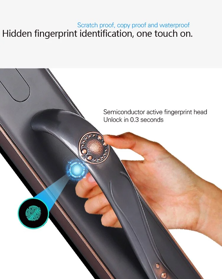 Luxury European villa entry door household intelligent electronic password fingerprint Tuya Camera 6068 mortise door lock