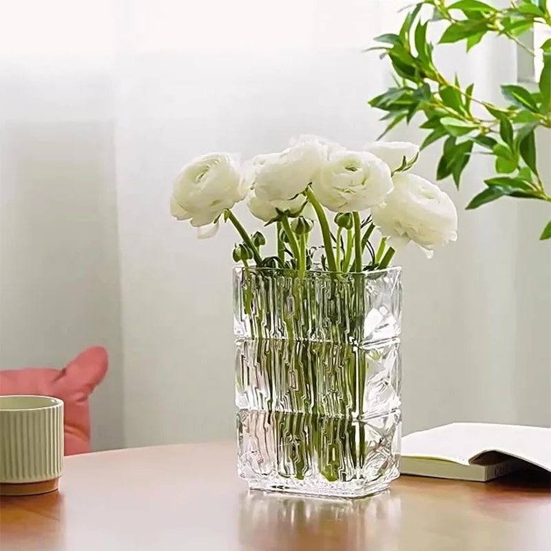 Clear Book Flower Vase Bookshelf Decor Unique Vase Artistic and Cultural Flavor Embossed Thick Glass Vases for Home Office Decor