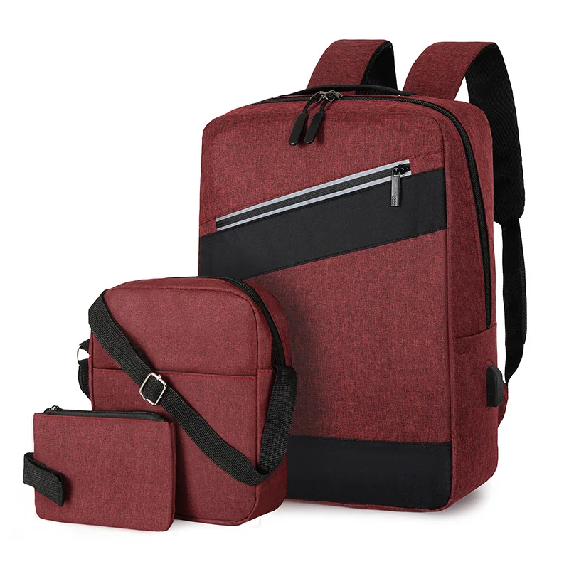 Three Sets of Polyester Backpack Business Laptop Bags Travel Backpack The Same Usb Simple Large Capacity Outdoor Men and Women