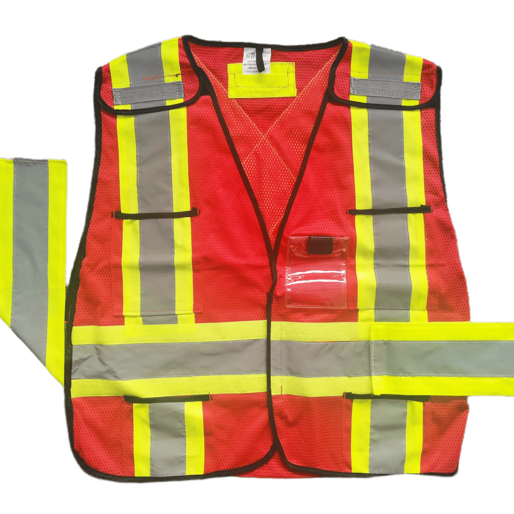 Paste can be separated red vest, silver fluorescent strip night high visibility vest, breathable multi-pocket safety vest