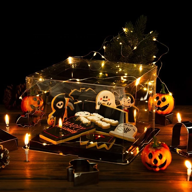 Halloween Three-Dimensional Funny Coffin Cookie Mold Set DIY Stainless Steel Baking Mould for Party Soap Use