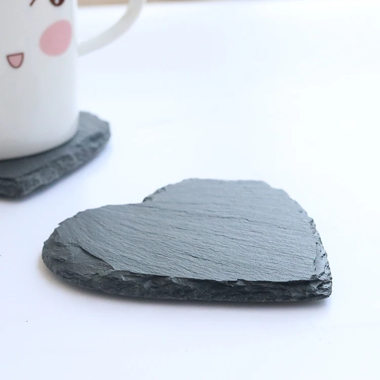2021 Hot Sale Customized Natural slate Stone Heart Shape Coaster Set