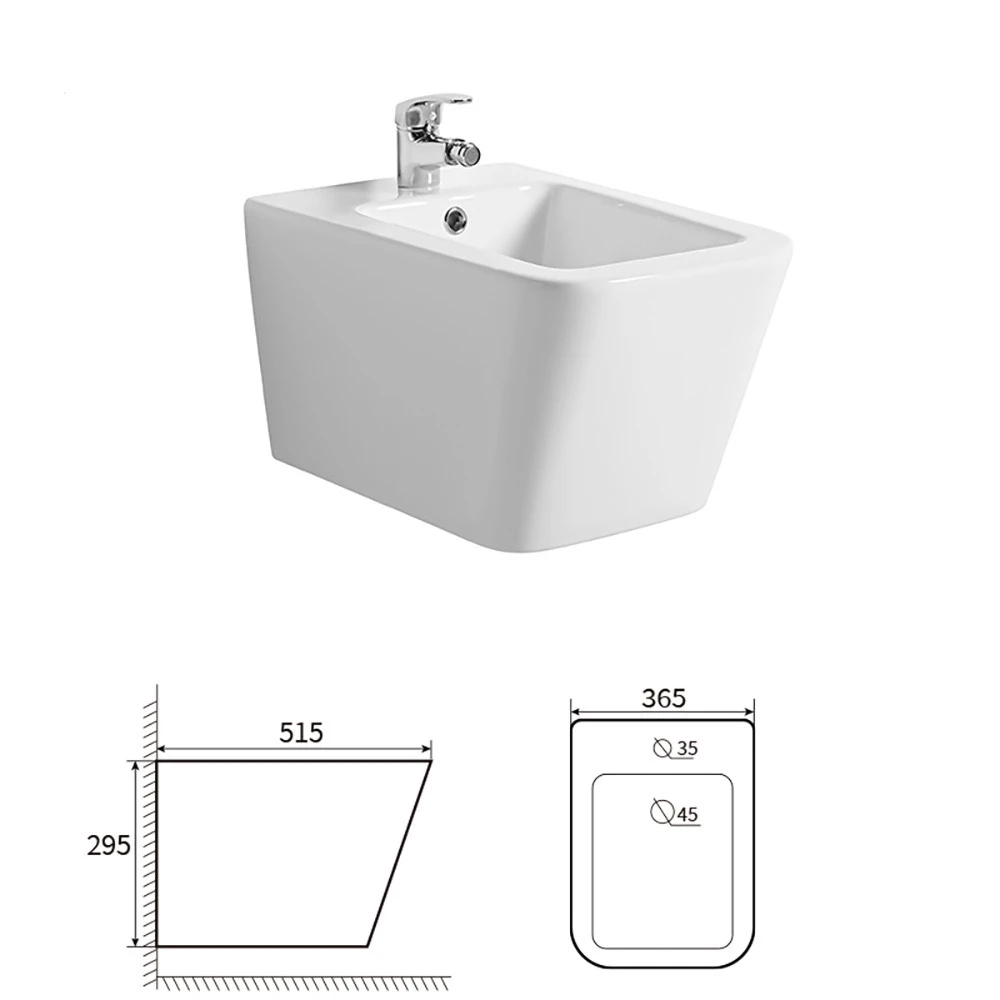 China High Quality Bathroom Ceramic Toilet Bidet Sets Wall Mounted Square Hanging Bidet WC