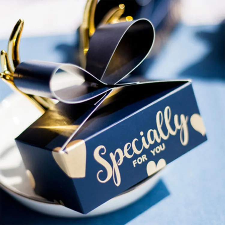 foldable beautiful art paper 3d pop up red color cute bowknot empty tea cookie chocolate gift box with custom logo stamping