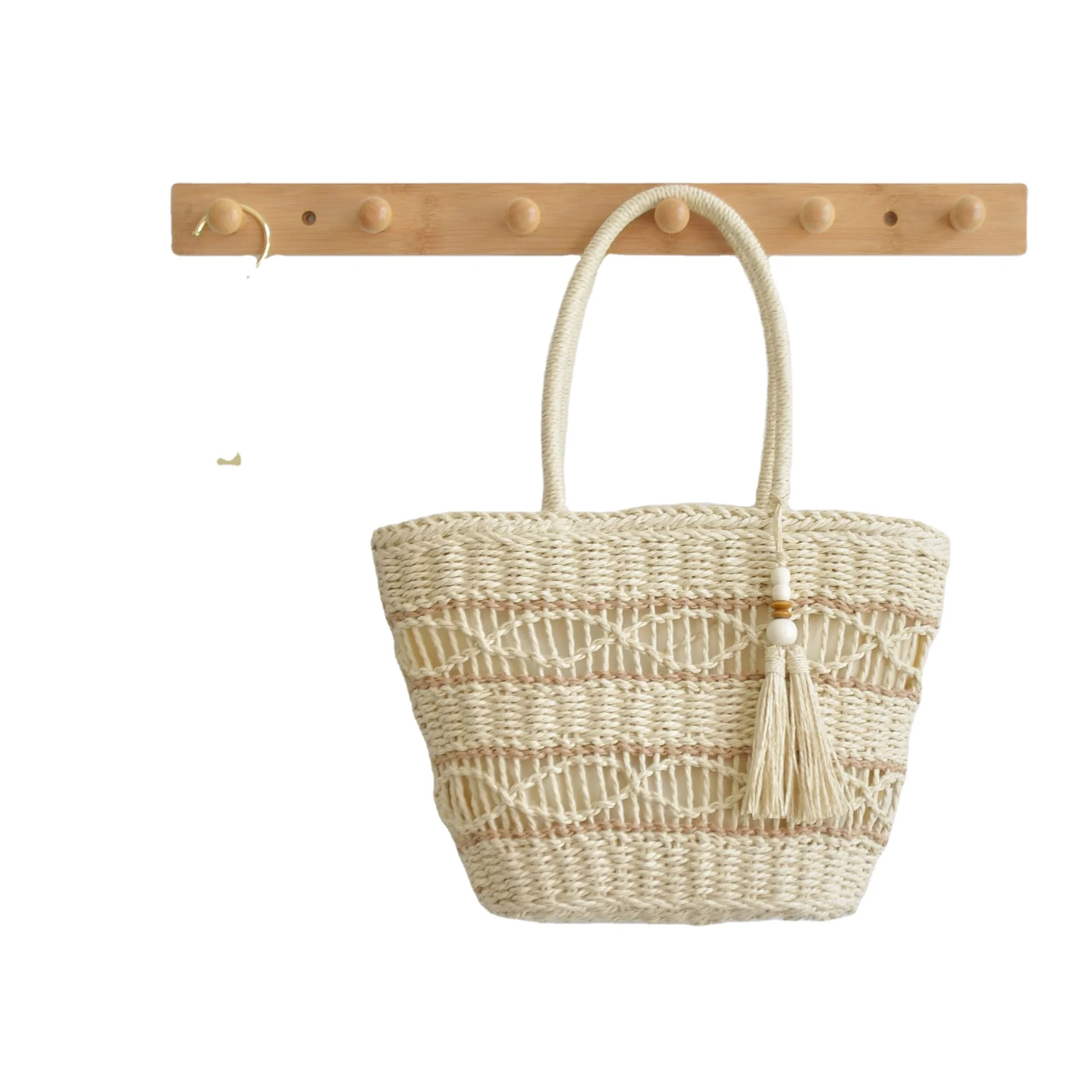 Custom Logo Large Mesh Paper Straw Bucket Basket Tote Clutch Beach Bag Straw Shopper Bag