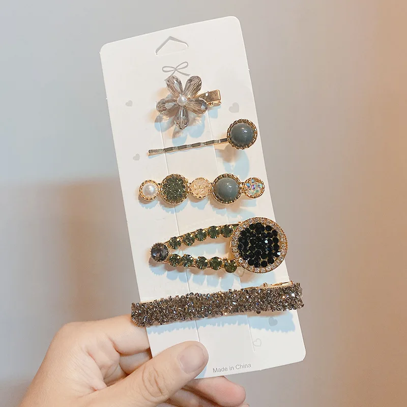 Wholesale Five Sets of Korean Internet Celebrity Hair Cards Rhinestone Hair Clips Pince Temperament Girl Glitter Hair Clips