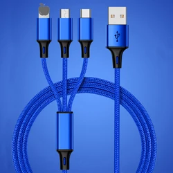 Hot sell nylon braided 1.2m 3 in 1 usb 3.0 charger cable micro usb 8pin type C fast charging data cable for mobile phone