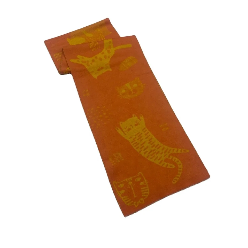 
Orange color cartoon cat 100% silk winter scarf for children kids 
